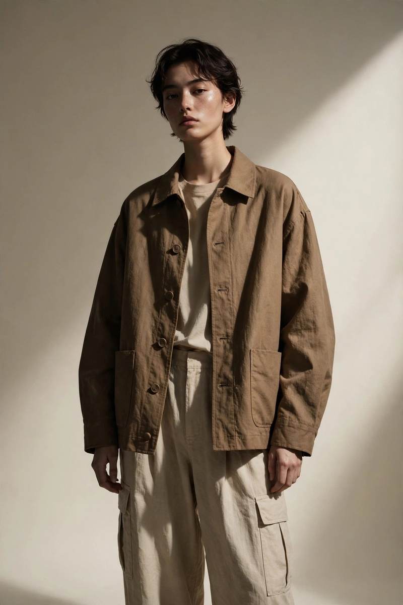 Look 01 — clay and sand boxy streetwear